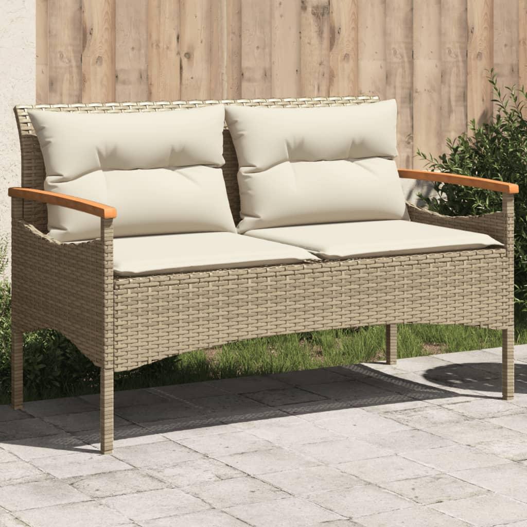 Havebænk med hynder 116x62,5x74 cm polyrattan beige