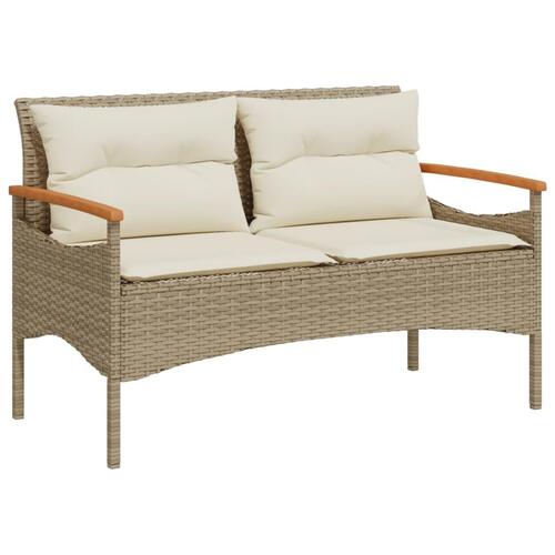 Havebænk med hynder 116x62,5x74 cm polyrattan beige