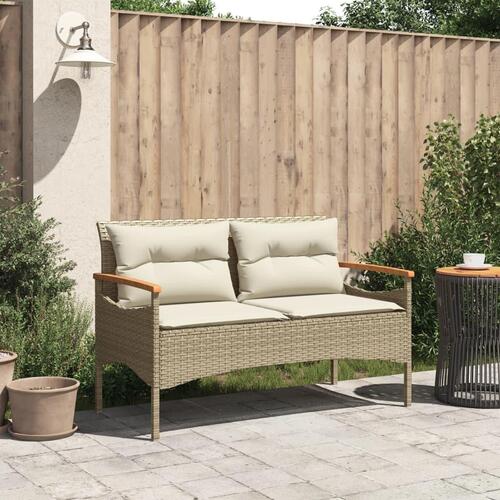 Havebænk med hynder 116x62,5x74 cm polyrattan beige