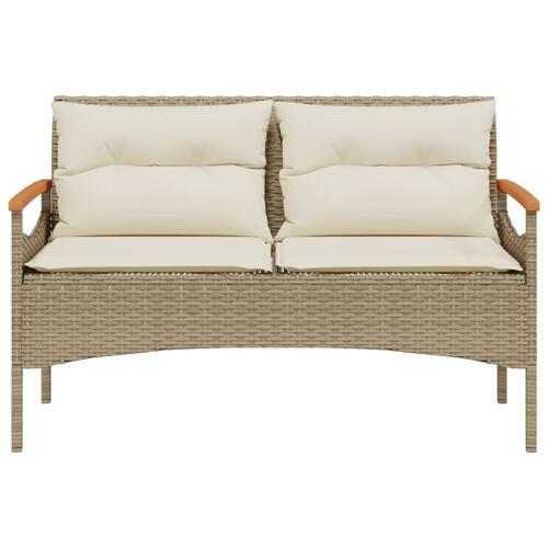 Havebænk med hynder 116x62,5x74 cm polyrattan beige