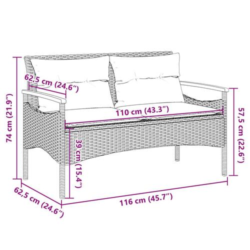 Havebænk med hynder 116x62,5x74 cm polyrattan beige