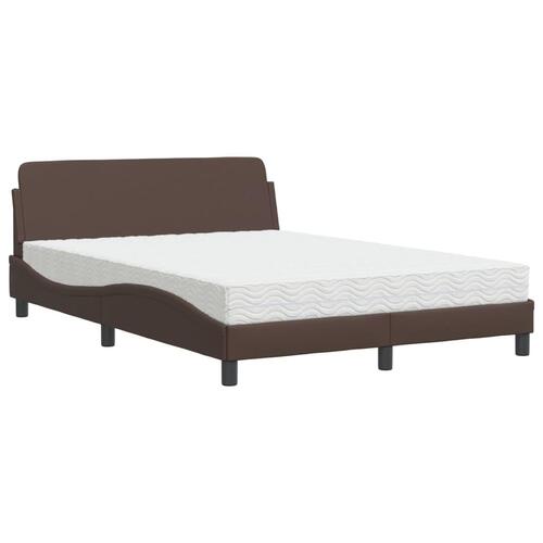 Seng med madras 140x190 cm kunstlæder brun
