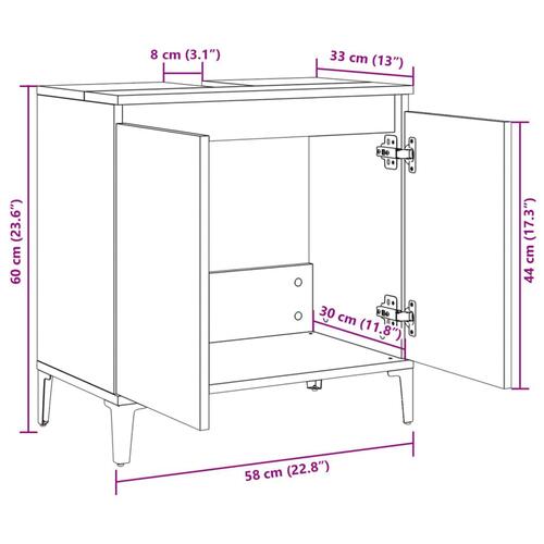 Underskab til håndvask 58x33x60 cm konstrueret træ sonoma-eg