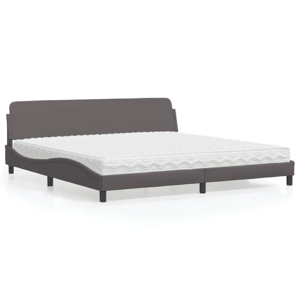 Seng med madras 200x200 cm kunstlæder grå