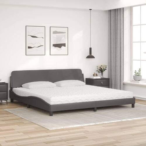 Seng med madras 200x200 cm kunstlæder grå