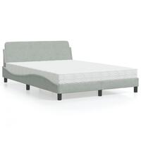 Seng med madras 140x190 cm velour lysegrå