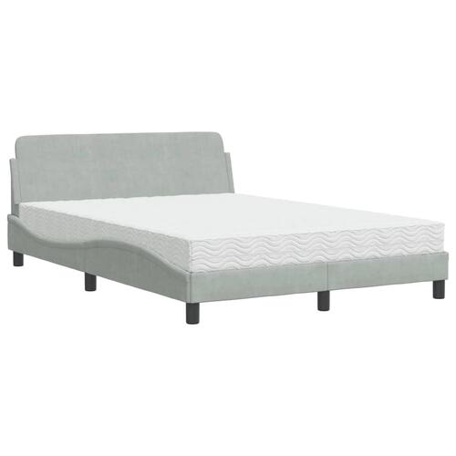 Seng med madras 140x190 cm velour lysegrå