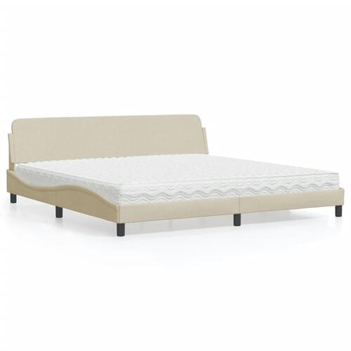 Seng med madras 200x200 cm stof cremefarvet