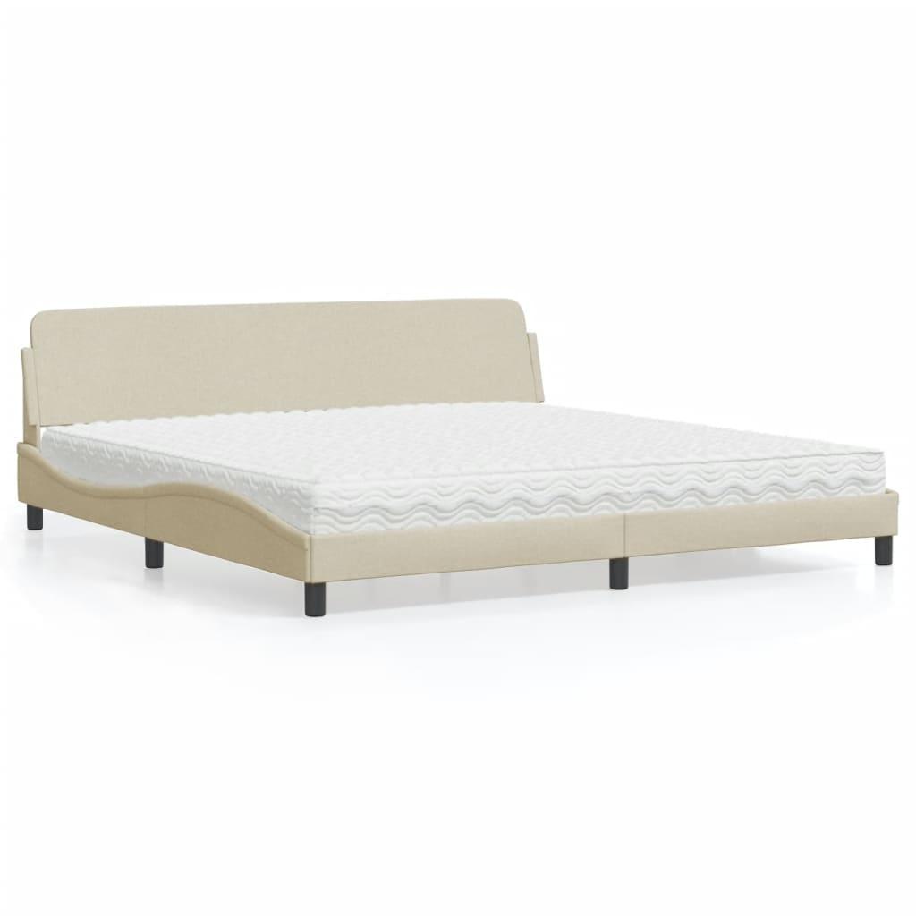 Seng med madras 200x200 cm stof cremefarvet