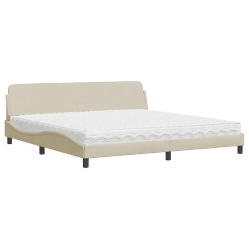 Seng med madras 200x200 cm stof cremefarvet
