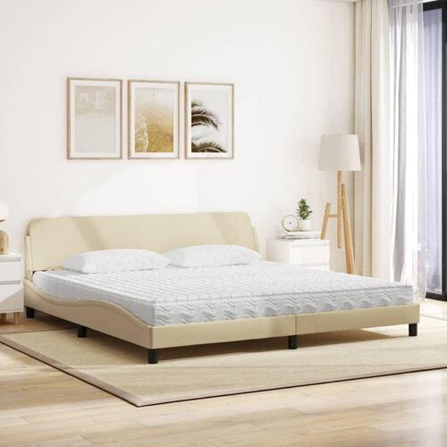Seng med madras 200x200 cm stof cremefarvet
