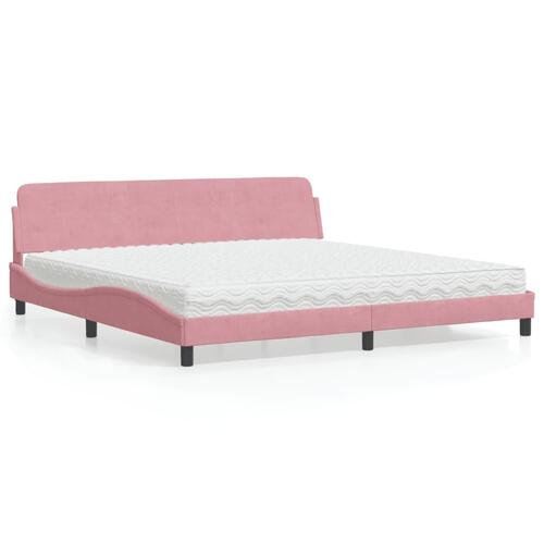 Seng med madras 200x200 cm velour lyserød