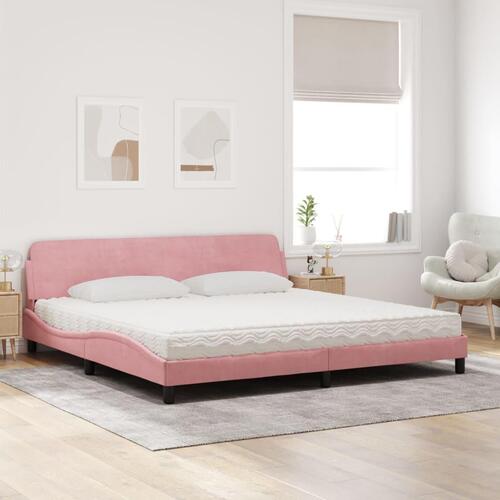 Seng med madras 200x200 cm velour lyserød