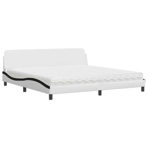 Seng med madras 200x200 cm kunstlæder hvid og sort