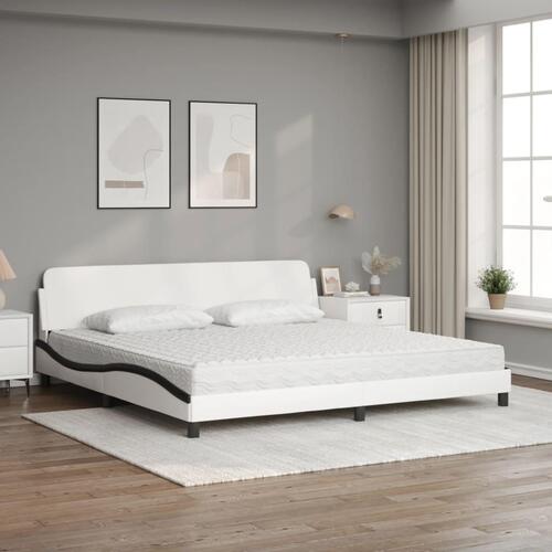 Seng med madras 200x200 cm kunstlæder hvid og sort