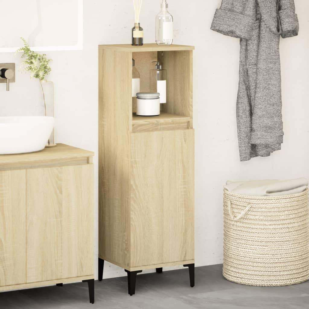 Badeværelsesskab 30x30x100 cm konstrueret træ sonoma-eg