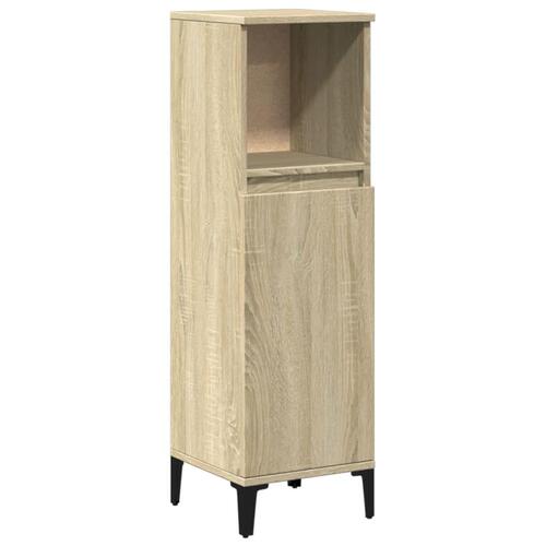 Badeværelsesskab 30x30x100 cm konstrueret træ sonoma-eg