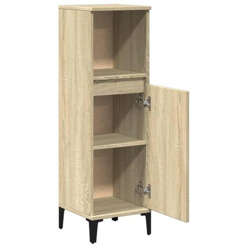 Badeværelsesskab 30x30x100 cm konstrueret træ sonoma-eg