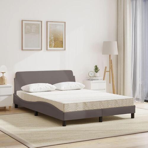 Seng med madras 140x190 cm stof gråbrun