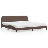 Seng med madras 200x200 cm kunstlæder brun