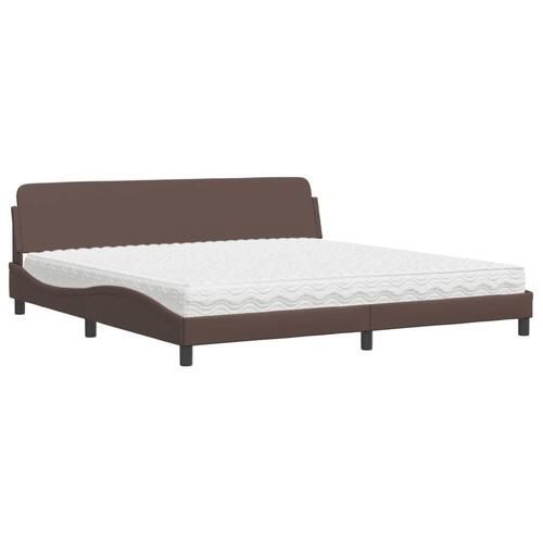 Seng med madras 200x200 cm kunstlæder brun