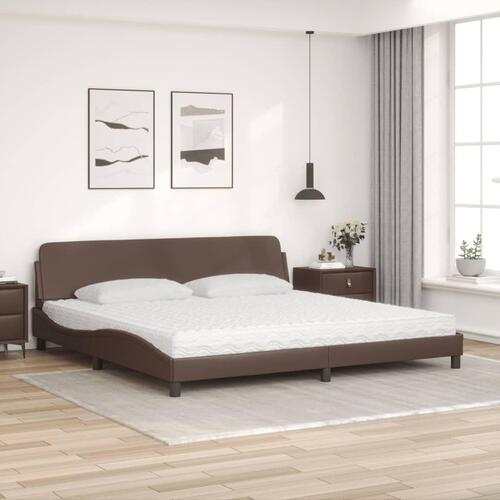 Seng med madras 200x200 cm kunstlæder brun