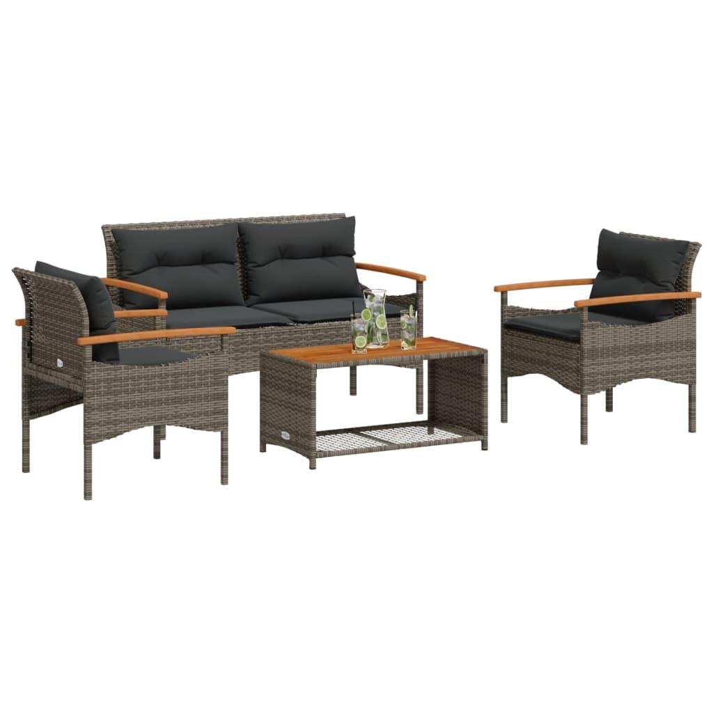 Sofasæt til haven 4 dele med hynder polyrattan grå billede