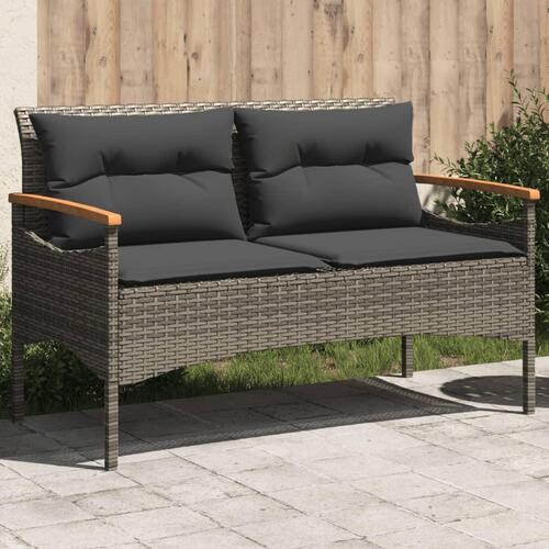 Havebænk med hynder 116x62,5x74 cm polyrattan grå