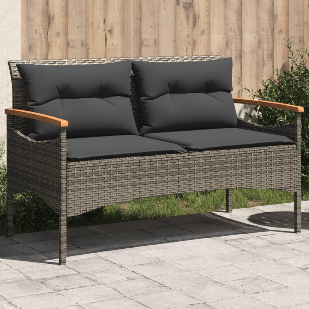 Havebænk med hynder 116x62,5x74 cm polyrattan grå