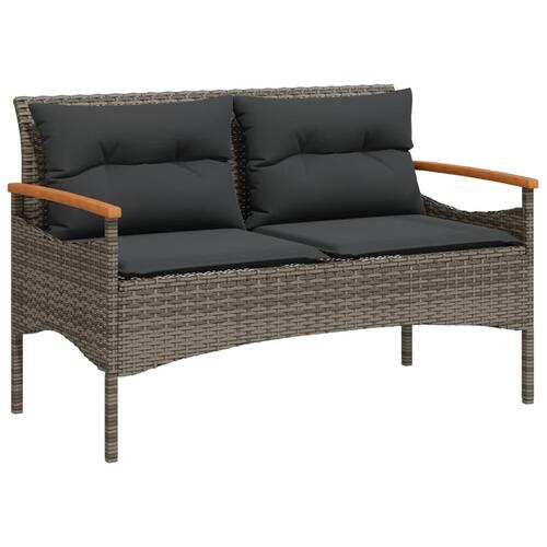 Havebænk med hynder 116x62,5x74 cm polyrattan grå