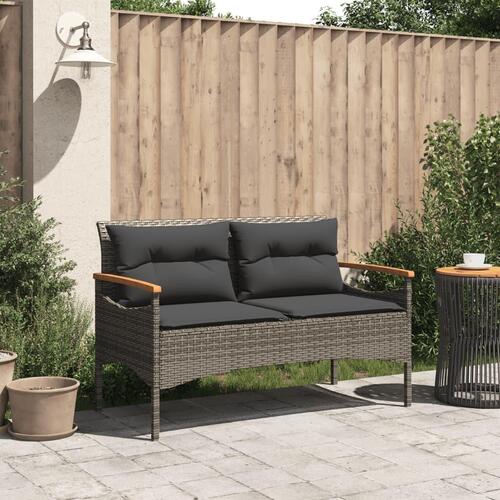 Havebænk med hynder 116x62,5x74 cm polyrattan grå