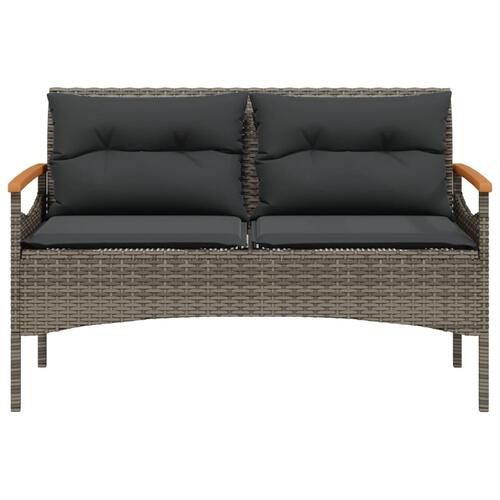 Havebænk med hynder 116x62,5x74 cm polyrattan grå