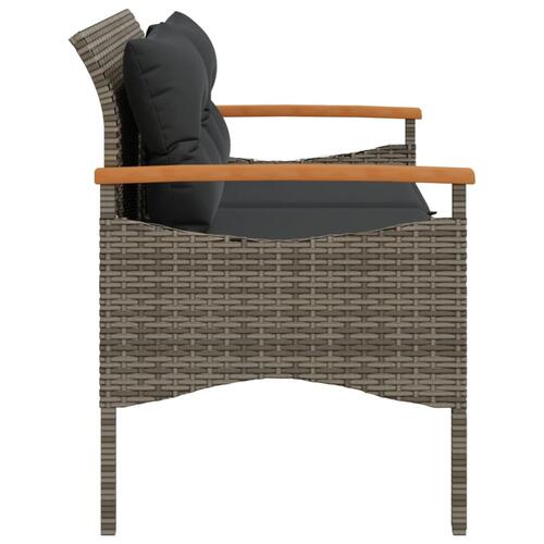 Havebænk med hynder 116x62,5x74 cm polyrattan grå