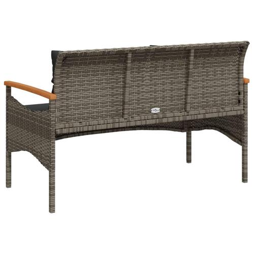 Havebænk med hynder 116x62,5x74 cm polyrattan grå