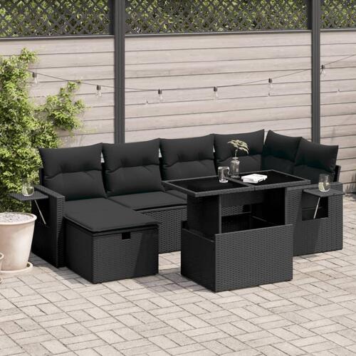 Sofasæt til haven 7 dele med hynder polyrattan sort