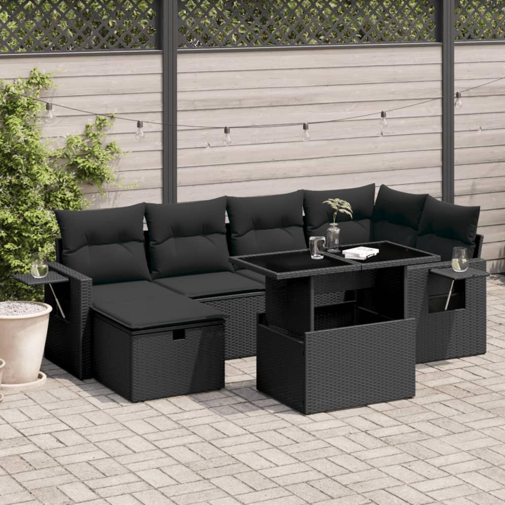 Sofasæt til haven 7 dele med hynder polyrattan sort