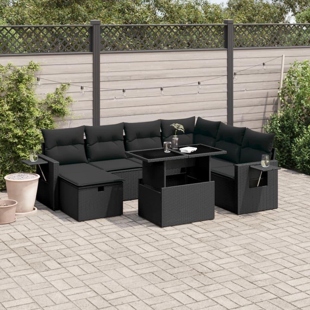 Sofasæt til haven i polyrattan - 8 dele med hynder, sort