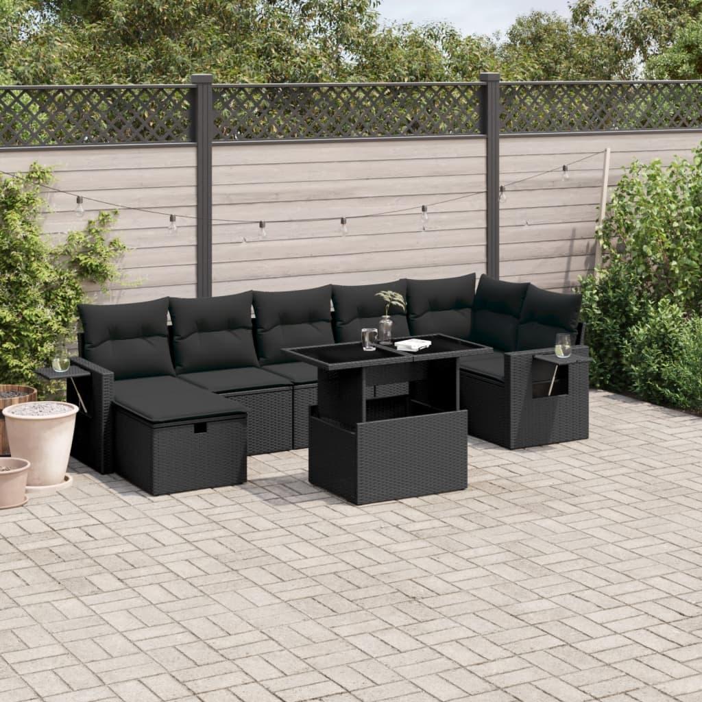 Sofasæt til haven 8 dele med hynder polyrattan sort