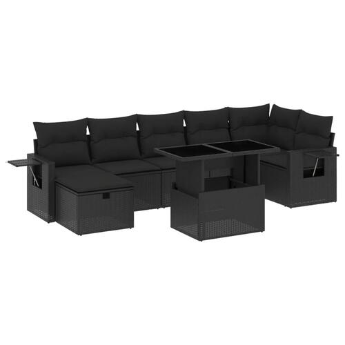 Sofasæt til haven 8 dele med hynder polyrattan sort