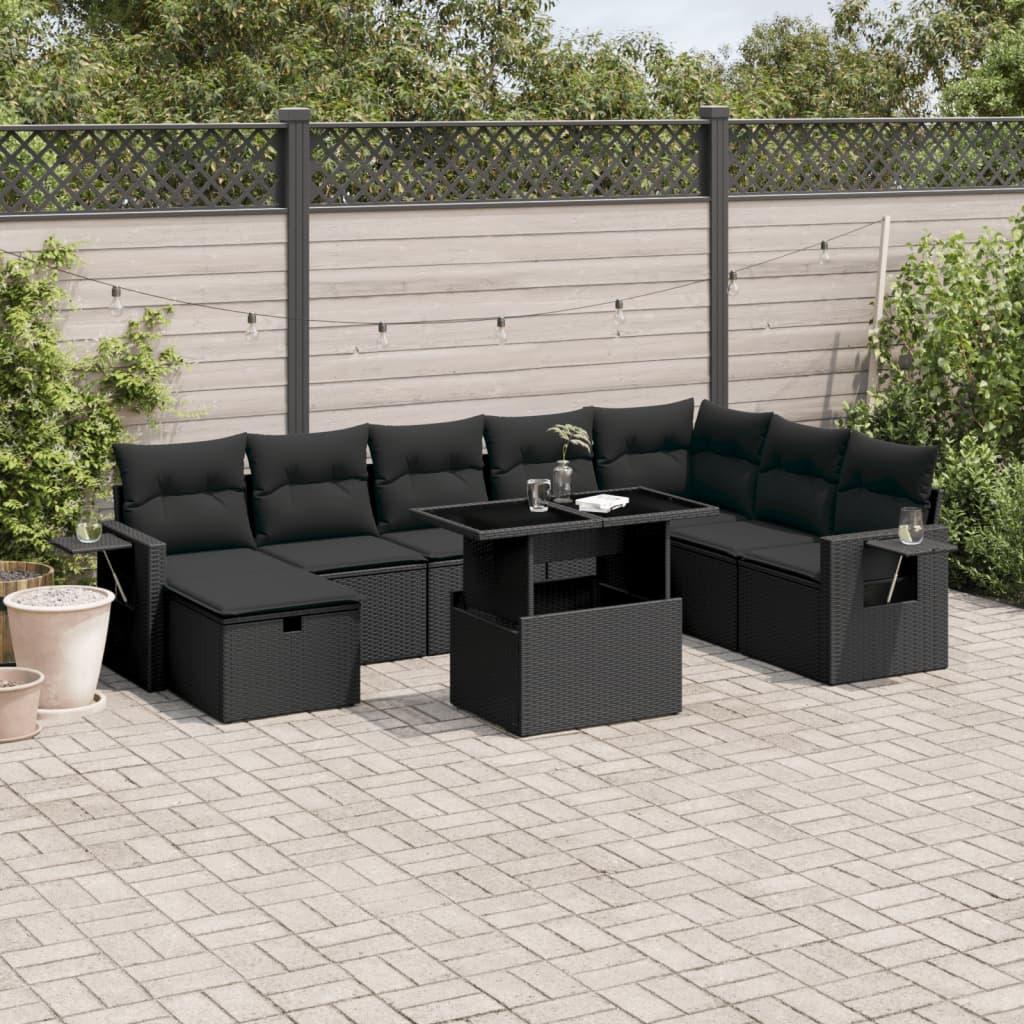 Sofasæt til haven 9 dele med hynder polyrattan sort