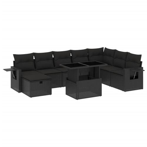 Sofasæt til haven 9 dele med hynder polyrattan sort