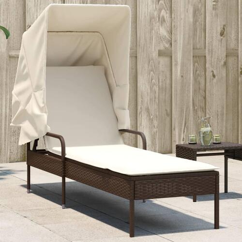 Loungesofa med baldakin polyrattan brun