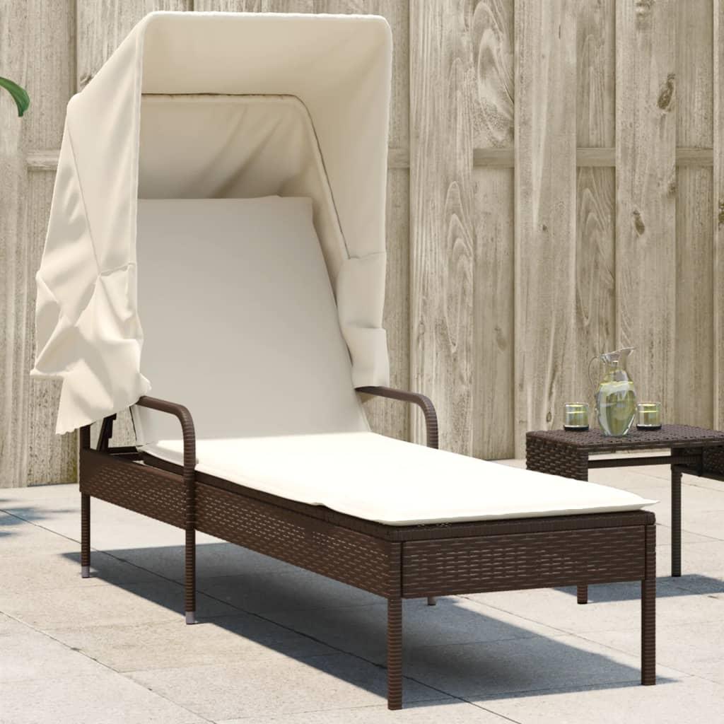 Loungesofa Med Baldakin Polyrattan - Brun / Uden bord