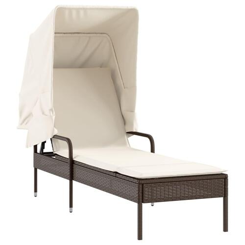 Loungesofa med baldakin polyrattan brun