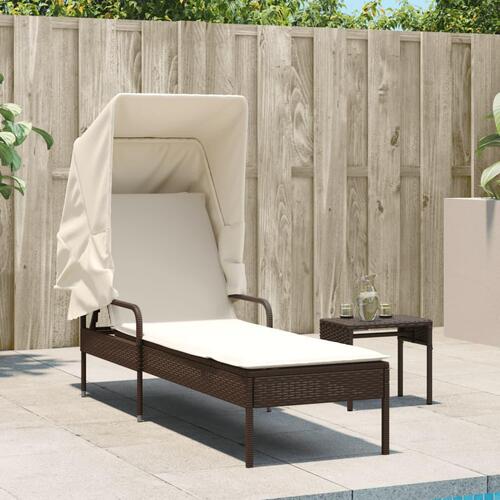 Loungesofa med baldakin polyrattan brun