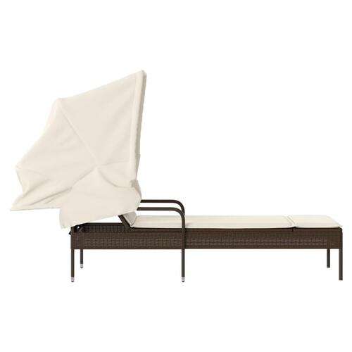 Loungesofa med baldakin polyrattan brun