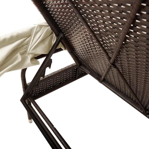 Loungesofa med baldakin polyrattan brun