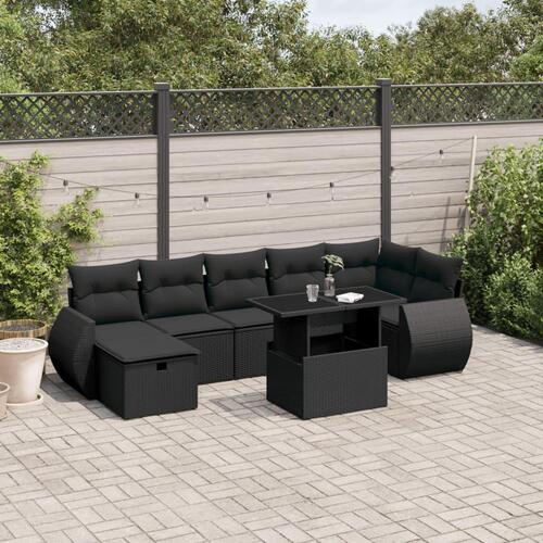 Sofasæt til haven 8 dele med hynder polyrattan sort