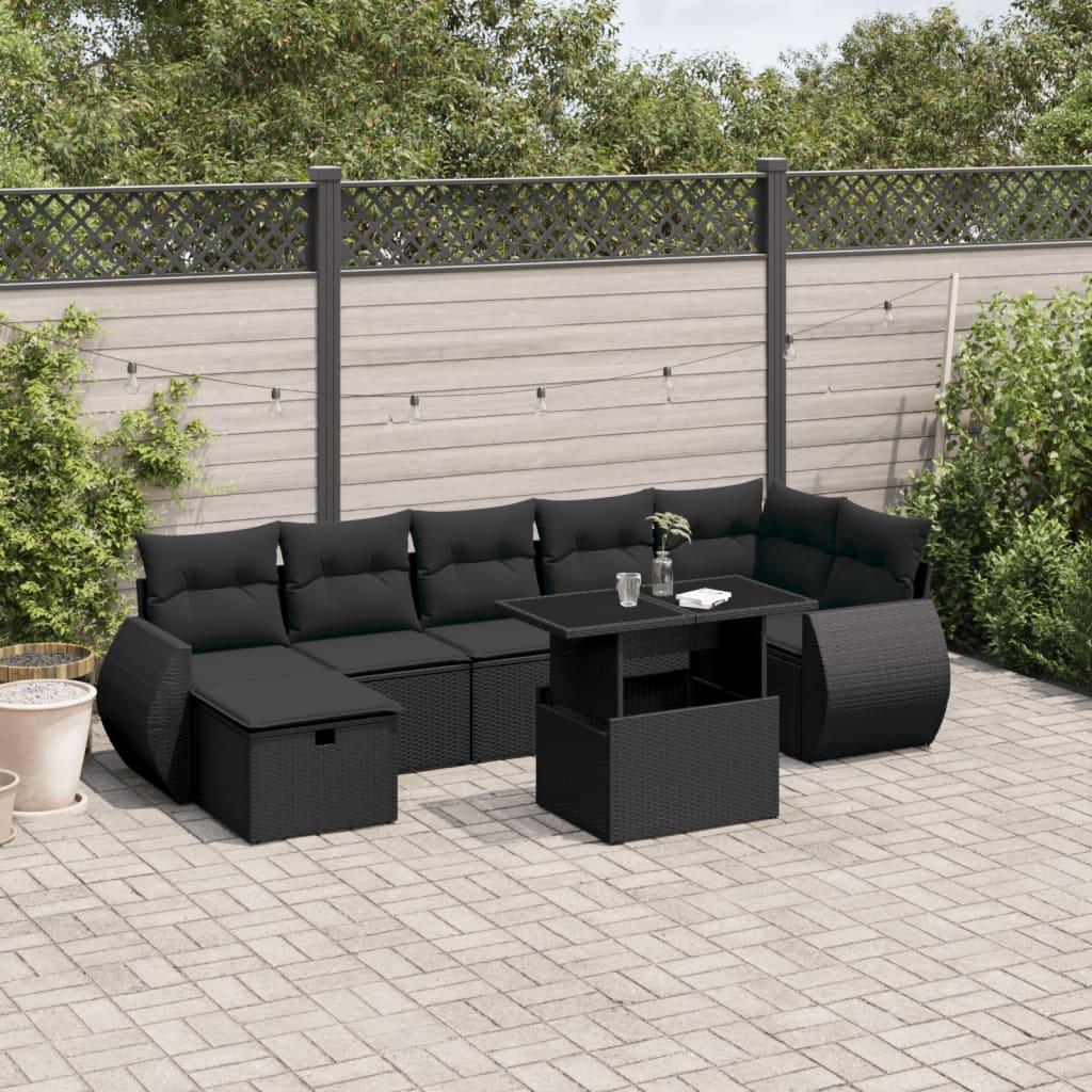 Sofasæt til haven 8 dele med hynder polyrattan sort