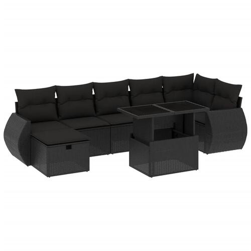 Sofasæt til haven 8 dele med hynder polyrattan sort